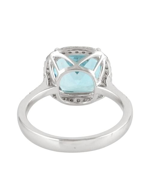 Artisan Blue 14K Topaz & Diamond Halo Solitaire Ring