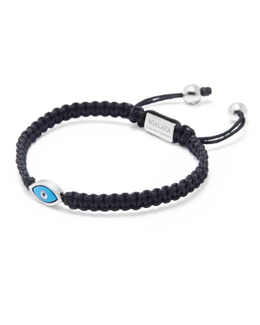 Nialaya Blue String Bracelet With Evil Eye for men