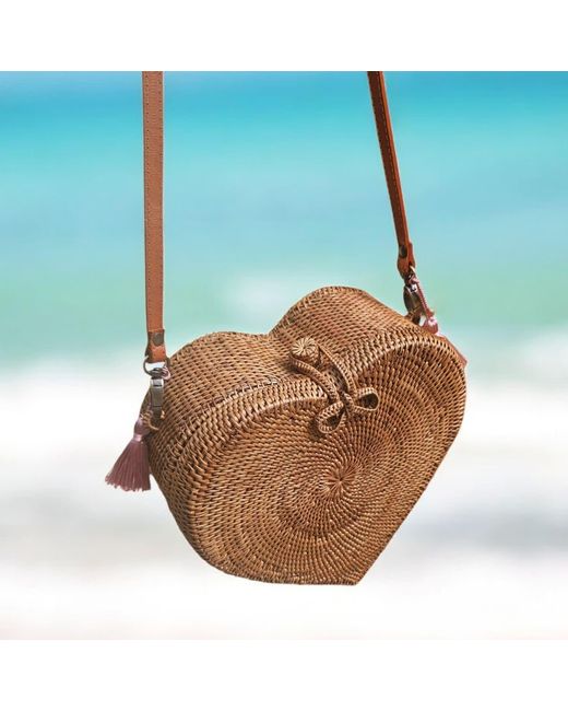 OhSun Women's Brown Faith Rattan & Leather Crossbody