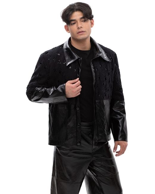 Maison Bogomil Black Cut Flow – Leather Trousers With Slits & Hem Openings for men