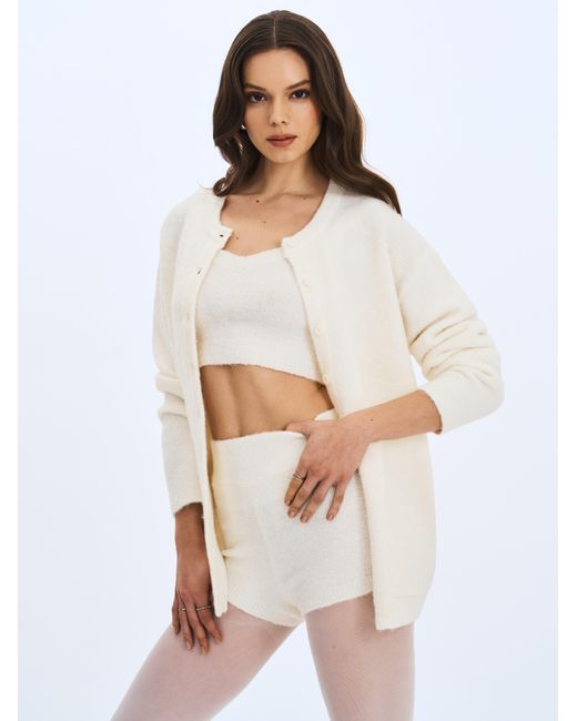 Miss Circle New York White Sera Wool-Blend Ribbed Knit Mini Shorts