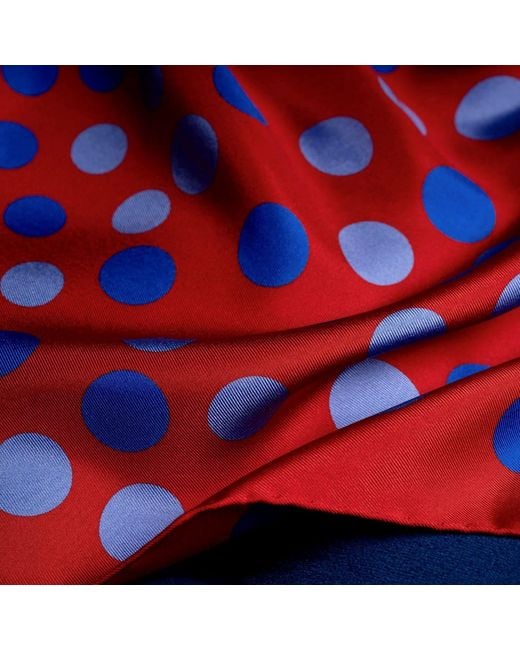 Otway & Orford Red 'Planetarium' Polka Dot Silk Pocket Square for men