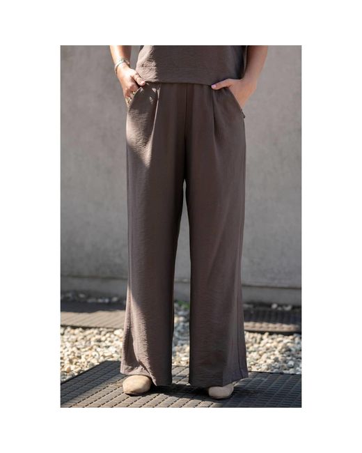 Oh!Zuza Brown Neutrals Echo Wide-Leg Viscose Trousers – Cocoa