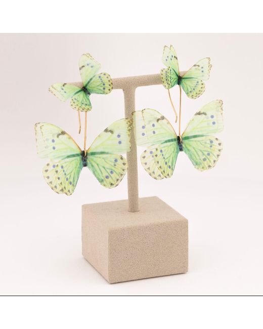 Oana Savu Green Mint Silk Butterfly Earrings Pastel Fairy Earrings