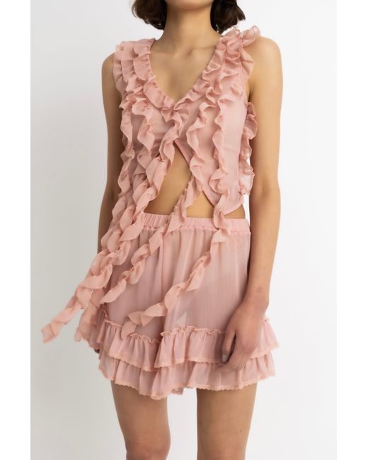 Amy Lynn Pink Paola Ruffle Chiffon Top