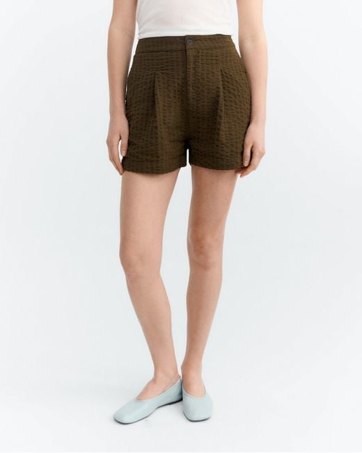 Thinking Mu Brown Seersucker Shorts Narciso