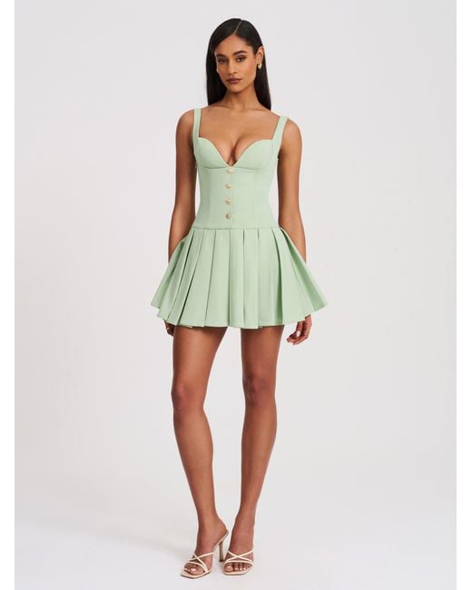 Miss Circle New York Green Tala Pistachio Sleeveless Pleated Preppy Mini Dress