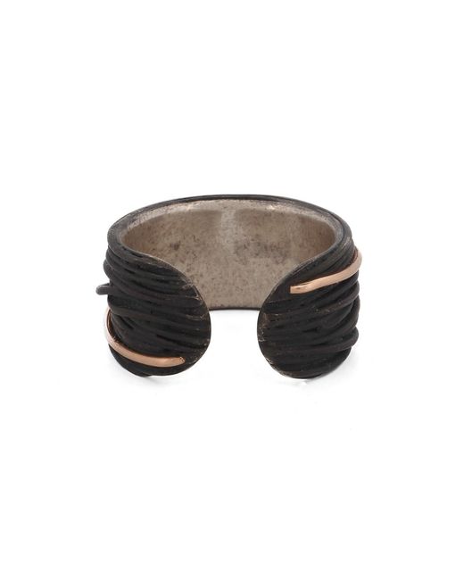 Ebru Jewelry Black Sterling & Leather Ring With Accent for men