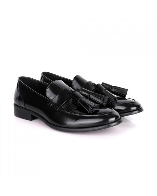 DAVID WEJ Black Bradford Patent Leather Loafers With Tassels – for men