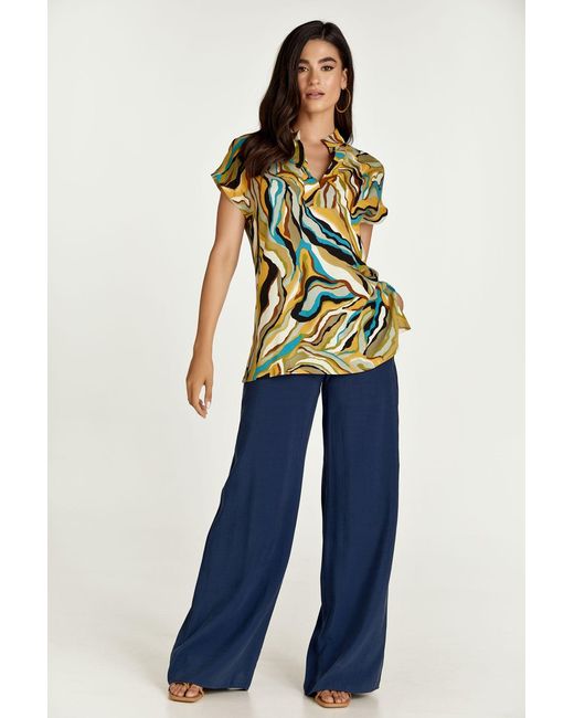 Conquista Yellow Swirl Print Sleeveless Top