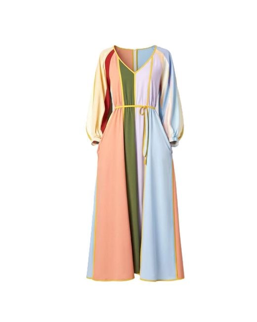 Smart and Joy Blue Colourful Panel Maxi Dress
