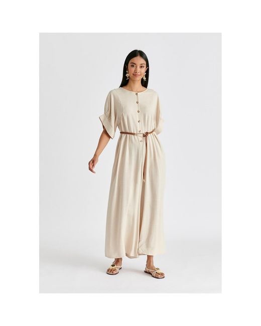 Paisie Natural Neutrals Relaxed Fit Wide Leg Jumpsuit With Belt