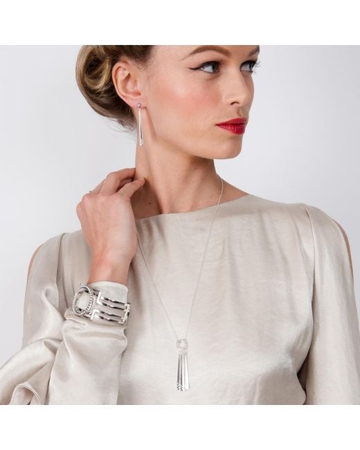 Lucy Quartermaine White Art Deco One Linea Drop Earrings