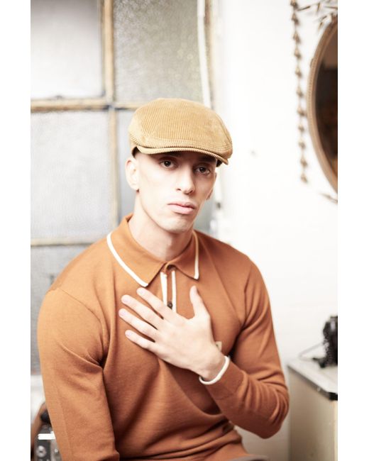 Dasmarca Hats Brown Dylan Camel Italian Cord Flat Cap for men