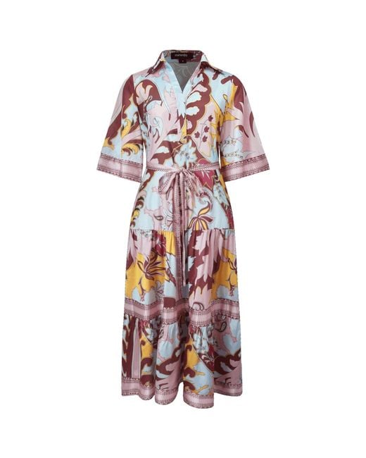 Smart and Joy Pink Midi Shirt Dress With Artistic Print And Tied Belt