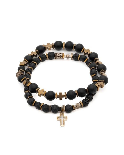 Ebru Jewelry Black Gold Cross Bracelet Set for men