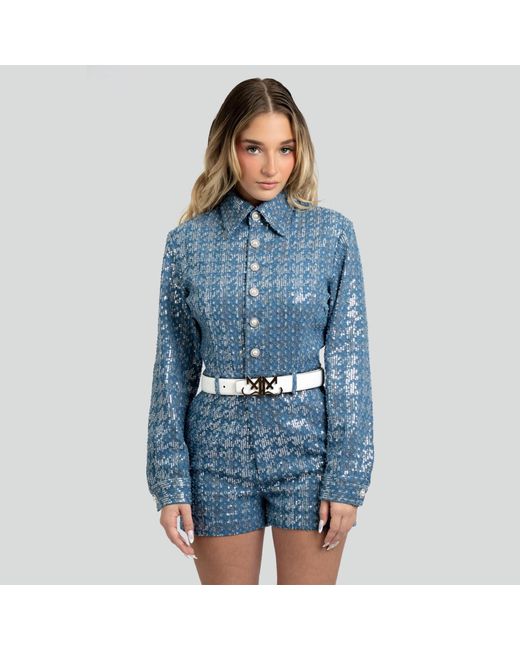 Maui X Lolita Blue Moné Sequin Denim Romper