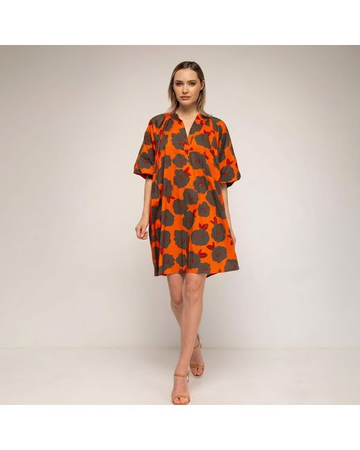 Tantra Spain Sl Orange Short Floral-Print Dress With Puff Sleeves And A V-Neck