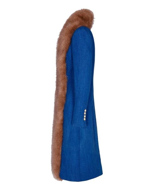 The Extreme Collection Blue Sapphire Faux Fur Structured Long Coat