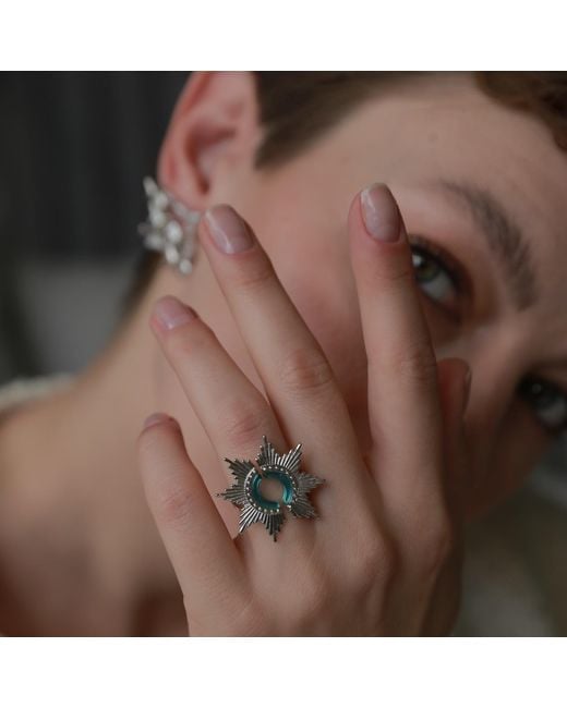 Retro Chic Blue Dandelion Ring