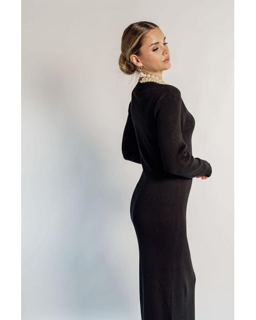Rave on Trend Black Knot Detail Knitted Maxi Dress