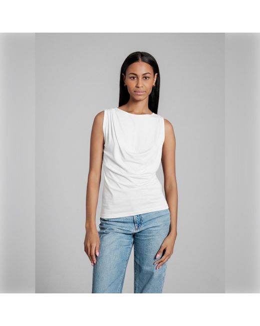 Imaatu White Onu Top Sculpting Elastic Viscose Waterfall Drape