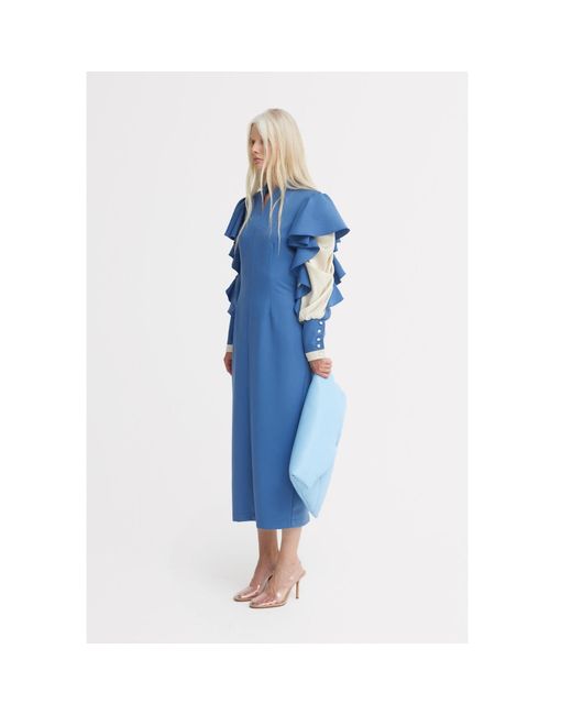 Julia Allert Blue Occasion Midi Dress With Ruffled Sleeves