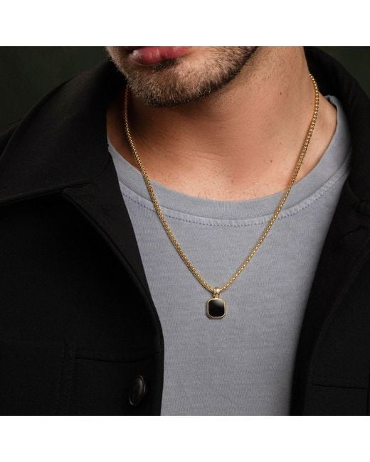 Nialaya Metallic Necklace With Square Onyx Pendant for men
