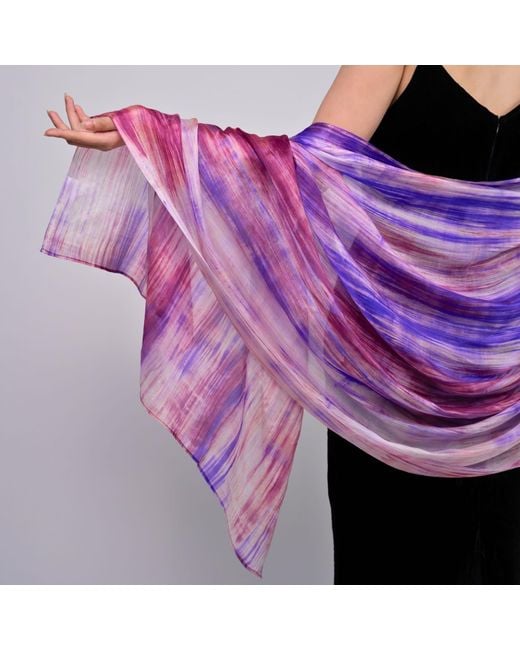Silk and Bears Purple Berry Brushstroke Silk Scarf – Hand-Dyed Mulberry Silk, Evening Wrap & Gift