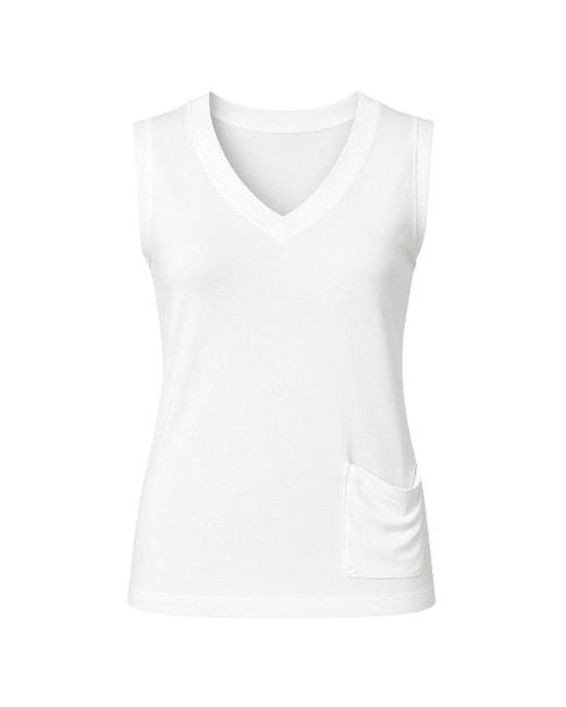 Conquista White V-Neck Pocket Detail Top