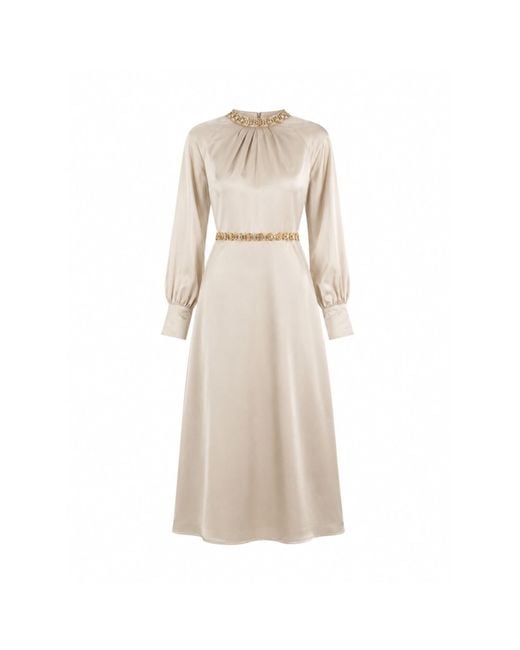 John Abgin Natural Neutrals Satin Embellished Midi Dress