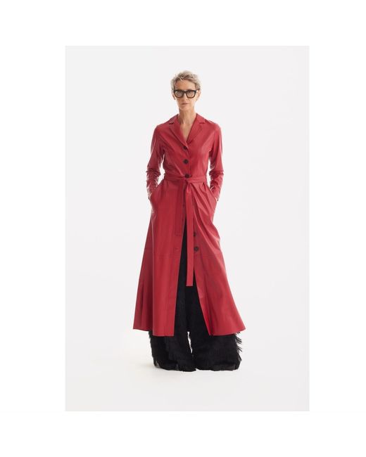 Julia Allert Red Long Button-Up Eco-Leather Trench