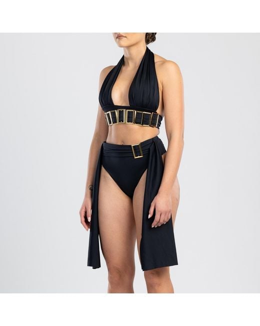 ANTONINIAS Natural Amaze High Waisted Swimwear Bottom With Decorative Belt And Golden Buckle