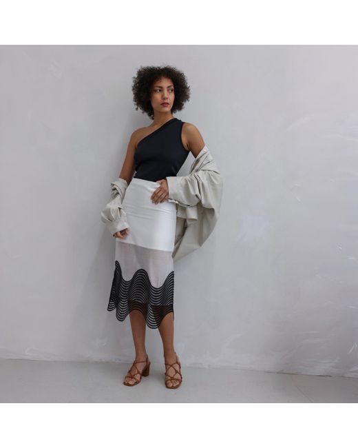 London Atelier Byproduct Gray Sheer Pencil Skirt With Embroidery