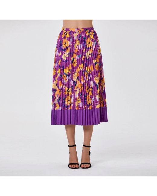 Smart and Joy Blue Pleated Midi Skirt With Print