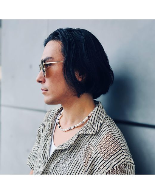 Farra Metallic Freshwater Pearls With Dzi Agate Necklace for men