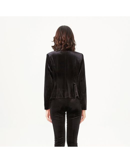 Smart and Joy Black Flat Neck Velvet Jacket