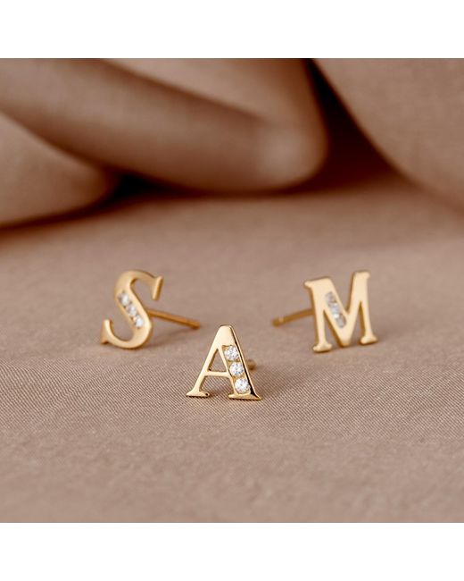 Posh Totty Designs Metallic Gold Initial Earrings With Cubic Zirconia