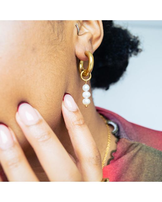 Superdivajewellery Metallic Pearl Drop Hoop Earrings