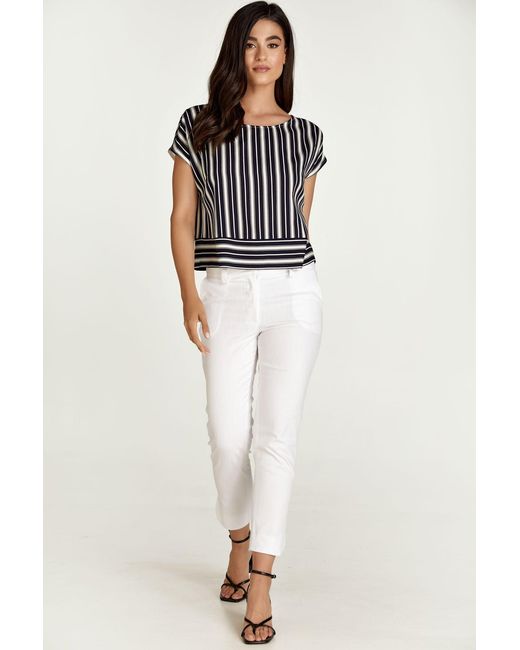Conquista Black Striped Top With A Boat Neckline