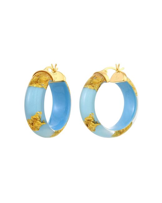 Gold & Honey Blue 24K Leaf Huggie Hoop Earrings