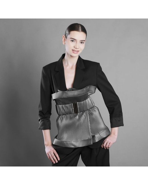 Silvia Serban Gray Antique Pleated Eco-Leather Belt