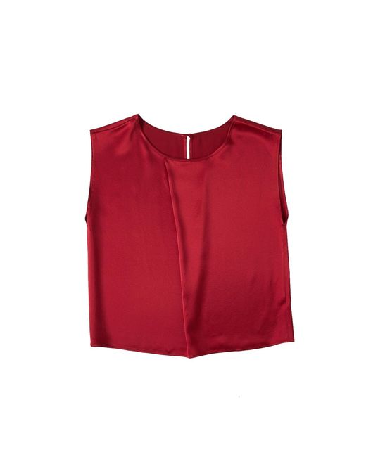 Soft Strokes Silk Red Pure Silk Sleeveless Boxy Fit Cropped Blouse