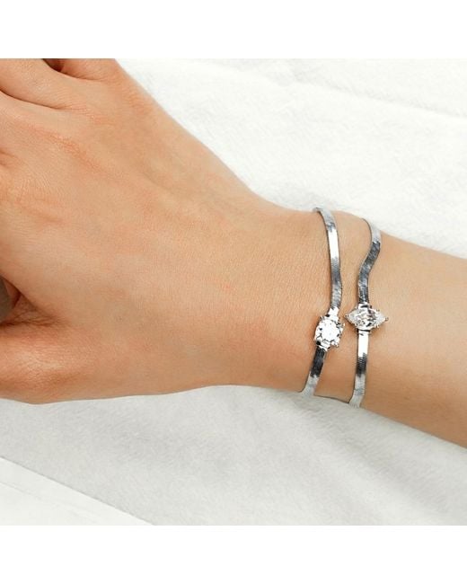 Diamonbliss Metallic Sterling Marquise Cut Herringbone Bracelet