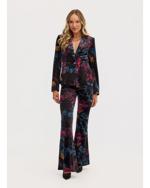 Why Mary Blue Florencia High Waisted Floral Print Flared Pants