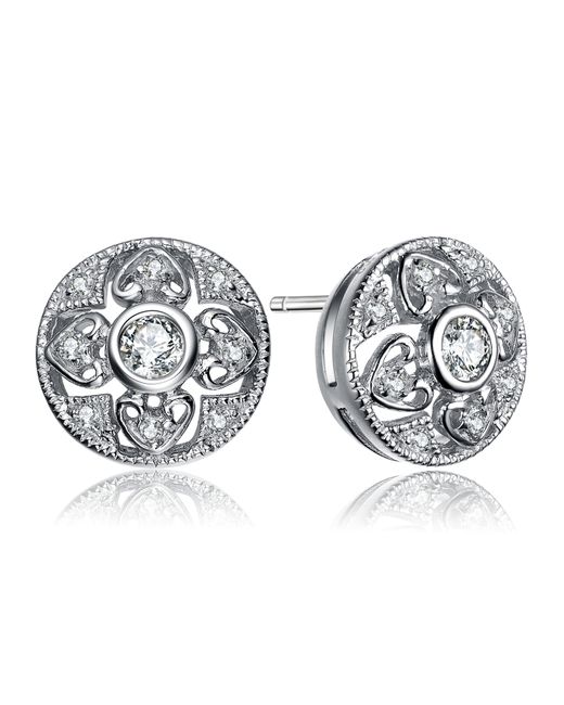 Genevive Jewelry Metallic Cz Sterling Silver White Gold Plated Round Stud Earrings