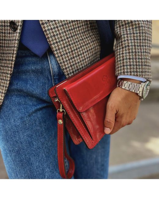 Time Resistance Red Leather Clutch Purse for men