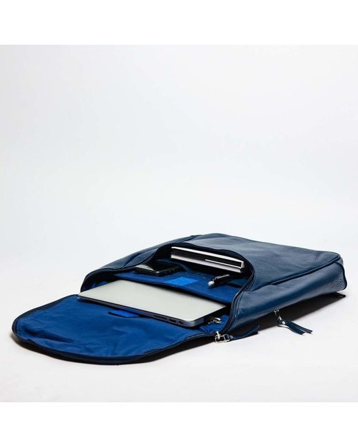 Hides Leather Co. Blue Minimal Genuine Leather Backpack