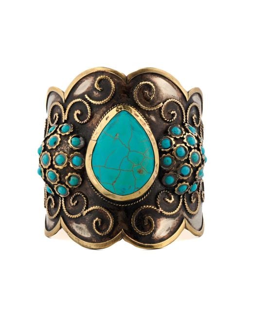 Ebru Jewelry Green Majestic Gemstone & Vintage Chunky Adjustable Bracelet