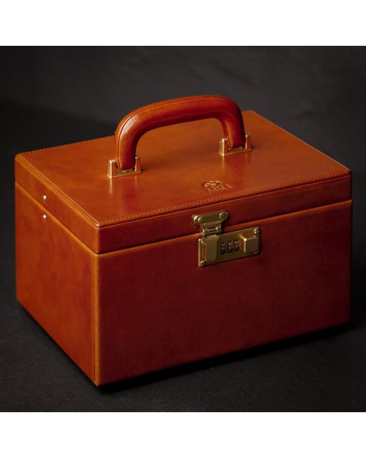 Time Resistance Brown Cognac Leather Jewelry Box For